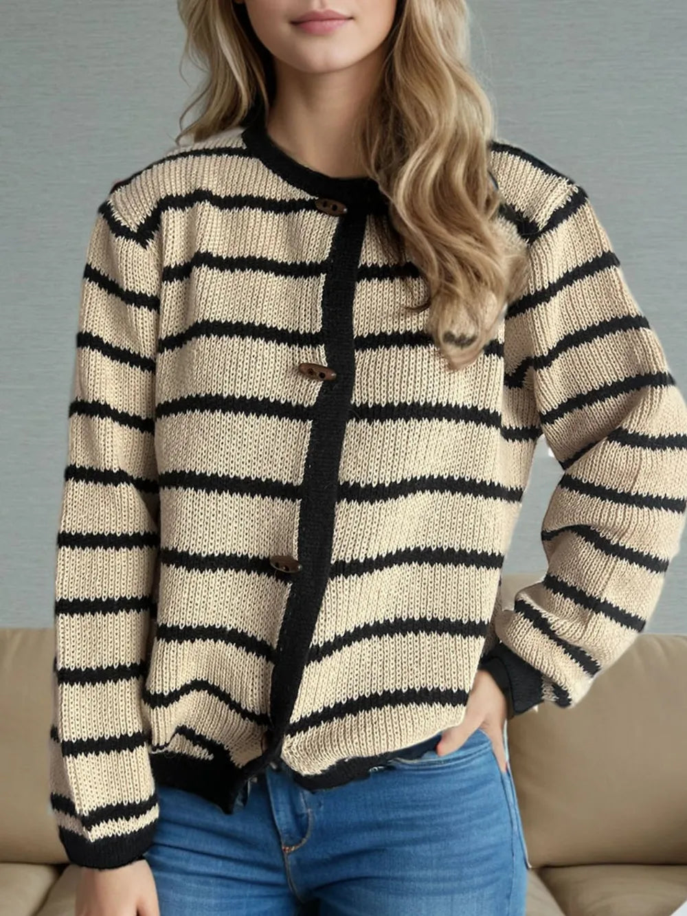 Striped Round Neck Cardigan – Cute Chic & Dreamy Layers | same ANTHEM