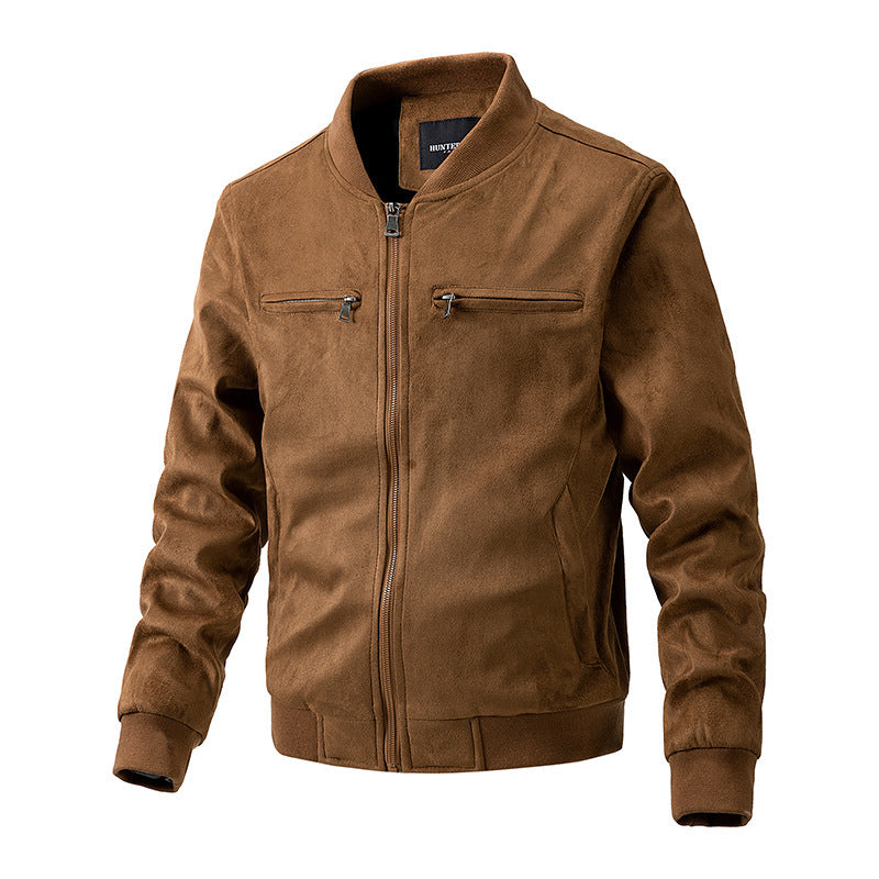 Suede Stand Collar Men’s Jacket – Classic Casual with Street Soul | same ANTHEM - Brown / 3XL