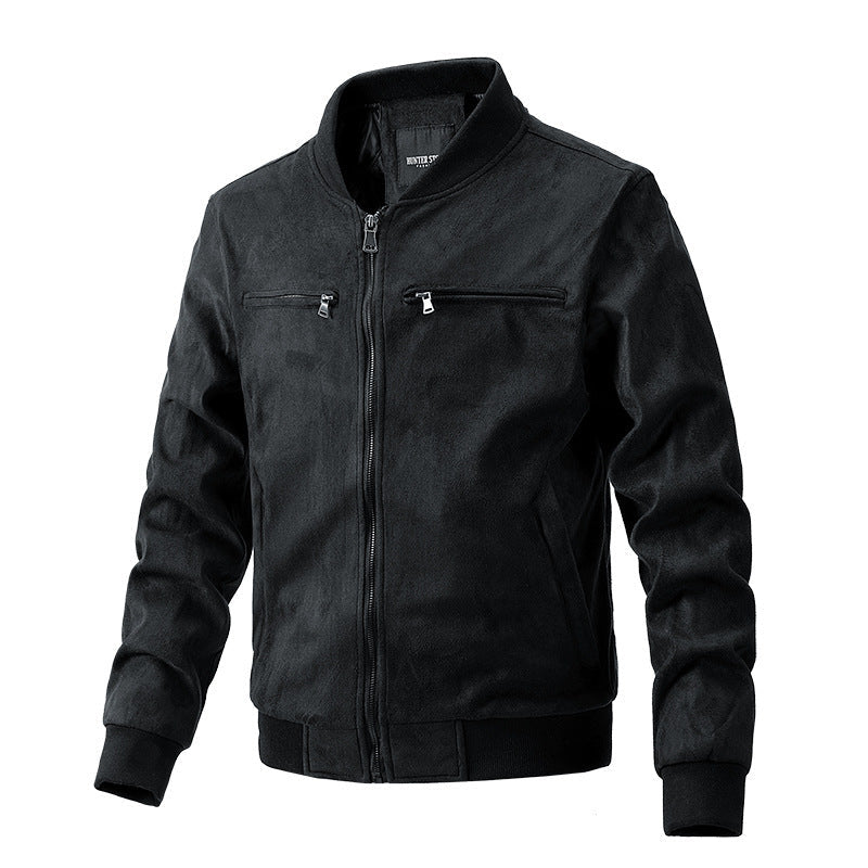 Suede Stand Collar Men’s Jacket – Classic Casual with Street Soul | same ANTHEM - Black / L