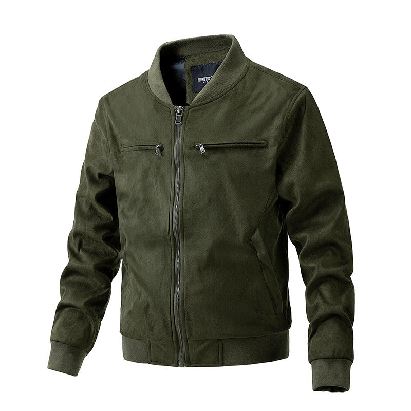 Suede Stand Collar Men’s Jacket – Classic Casual with Street Soul | same ANTHEM - Army Green / 3XL