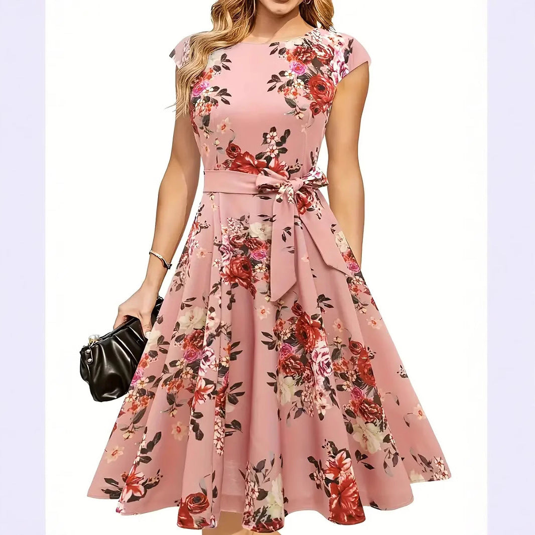 Summer Round Neck Sleeveless Swing Dress with Waist Belt | Trendy & Elegant Dress for Lovers | Same Anthem