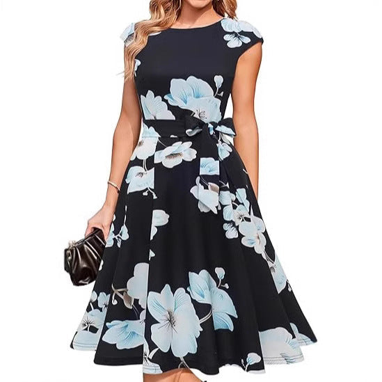 Summer Round Neck Sleeveless Swing Dress with Waist Belt | Trendy & Elegant Dress for Lovers | Same Anthem