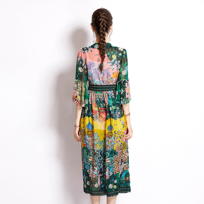 Summer V-Neck Chiffon Print Dress Cardigan | same ANTHEM