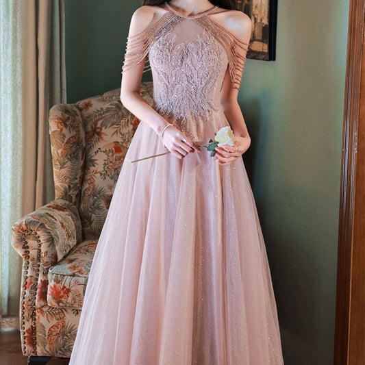 Tassel Night Socialite Light Luxury Sling Dress | Fairy Tale Princess Dress | same ANTHEM - Flesh Pink / L
