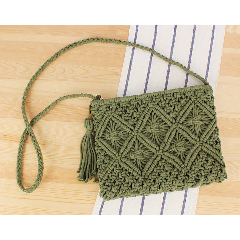Tassel Woven Beach Bag – Soulmate Vacation Style | same ANTHEM. - Military Green (Can be used as a handbag or shoulder