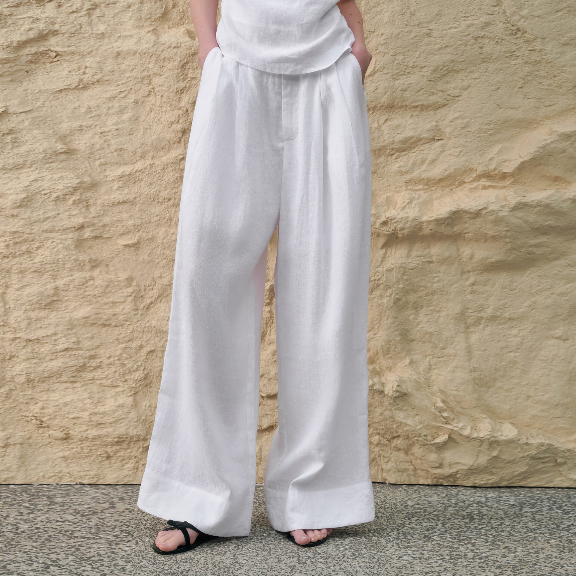 Tencel Linen Wide Leg Pants Women | Yamamoto Minimalist Style | same ANTHEM. - Big White (Size runs small) / S