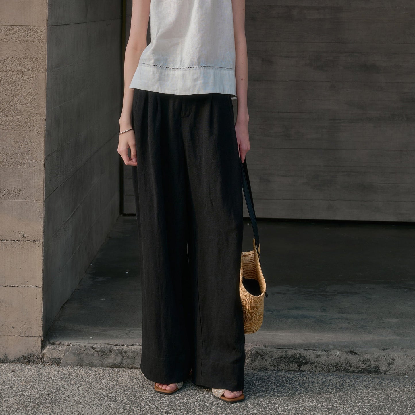 Tencel Linen Wide Leg Pants Women | Yamamoto Minimalist Style | same ANTHEM. - Black (size runs small) / S