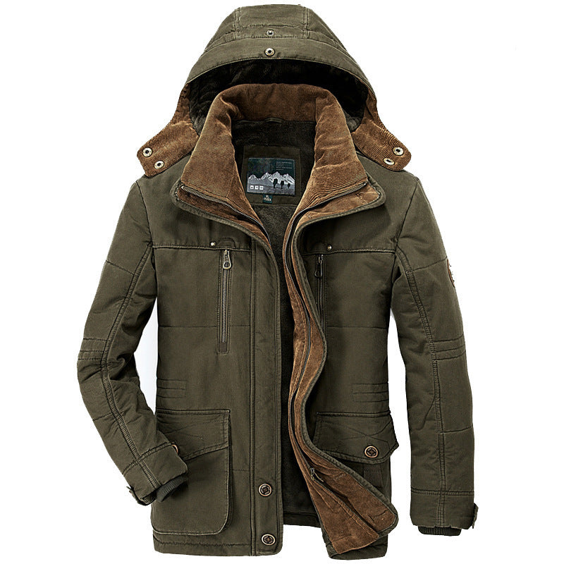 Thickened Multi-pocket Hooded Men’s Cotton Coat | same ANTHEM. Men’s Coats - Army Green / S
