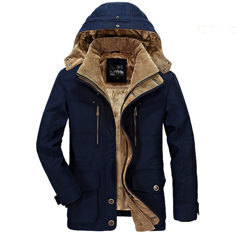 Thickened Multi-pocket Hooded Men’s Cotton Coat | same ANTHEM. Men’s Coats - Dark Blue / S