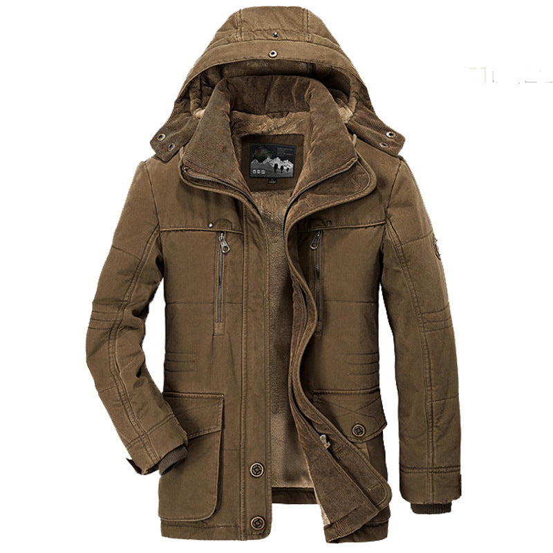 Thickened Multi-pocket Hooded Men’s Cotton Coat | same ANTHEM. Men’s Coats - Coffee / S