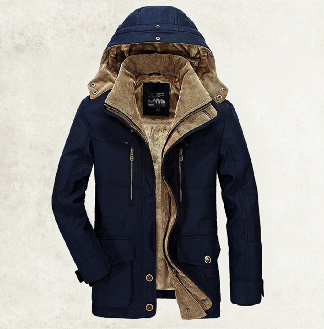 Thickened Multi-pocket Hooded Men’s Cotton Coat | same ANTHEM. Men’s Coats - Dark Blue / 3XL