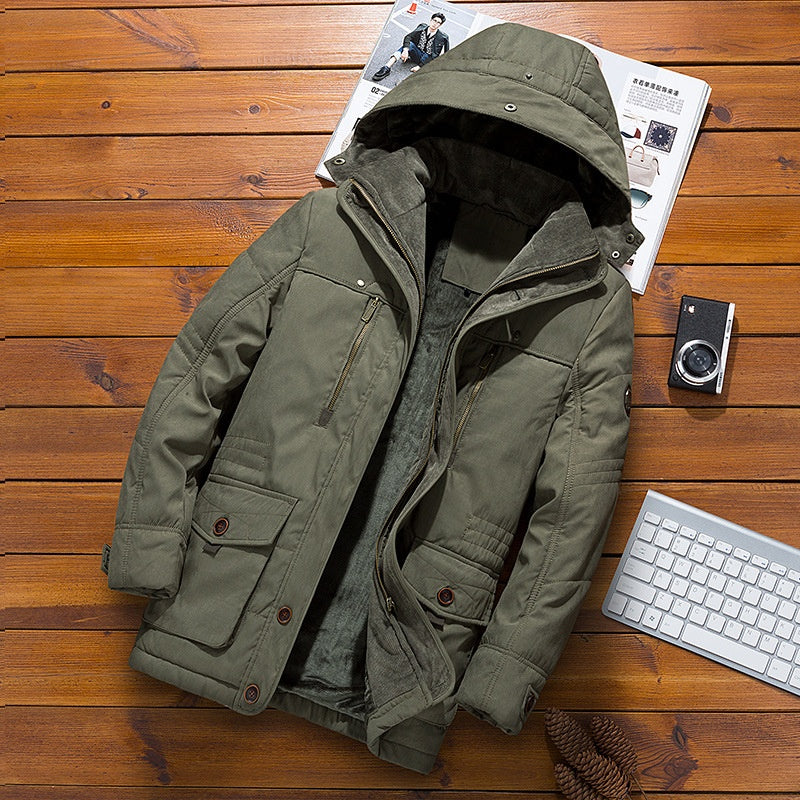 Thickened Multi-pocket Hooded Men’s Cotton Coat | same ANTHEM. Men’s Coats - Army Green / 3XL