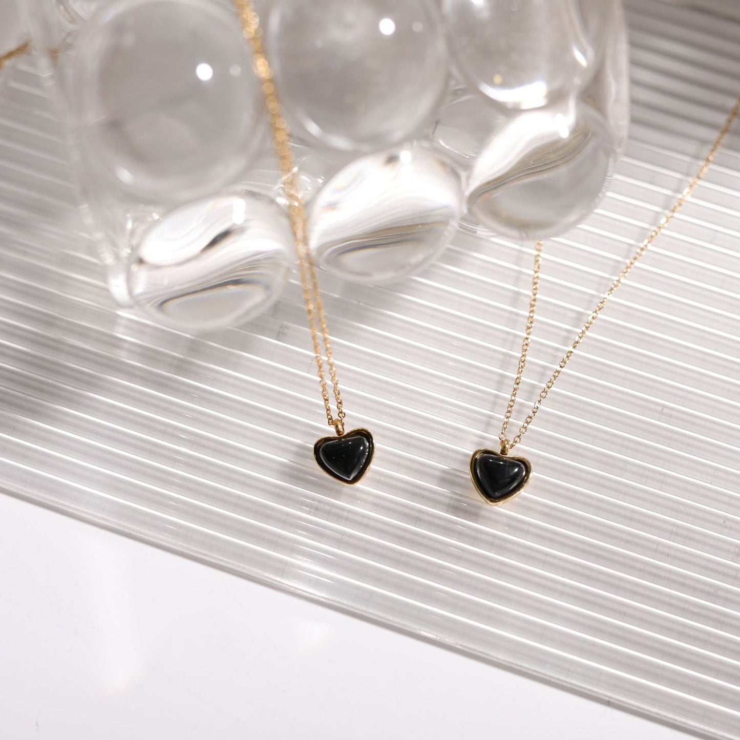 Titanium Steel Black Agate Pendant Necklace | Boho Chic Minimalist Jewellery | same ANTHEM - Black
