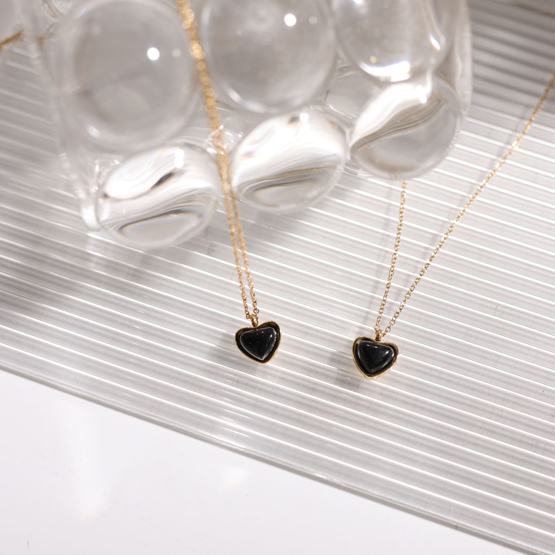 Titanium Steel Black Agate Pendant Necklace | Boho Chic Minimalist Jewellery | same ANTHEM - Black