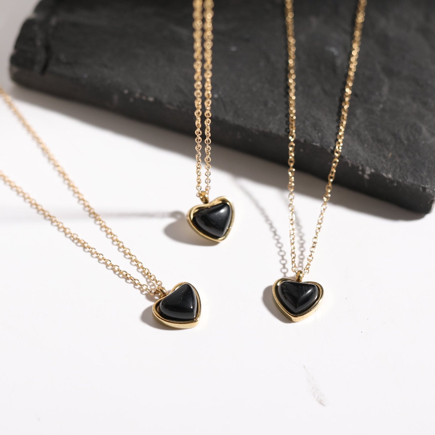 Titanium Steel Black Agate Pendant Necklace | Boho Chic Minimalist Jewellery | same ANTHEM - Black