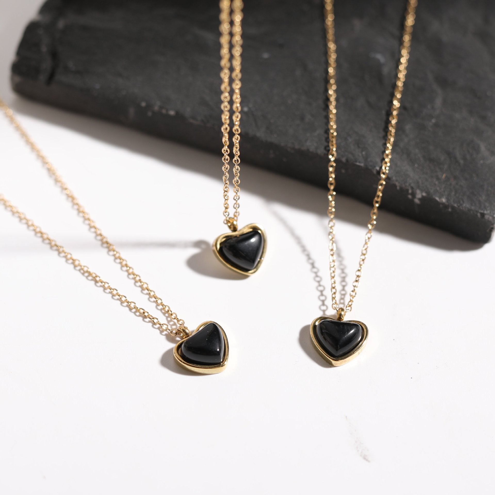 Titanium Steel Black Agate Pendant Necklace | Boho Chic Minimalist Jewellery | same ANTHEM - Black
