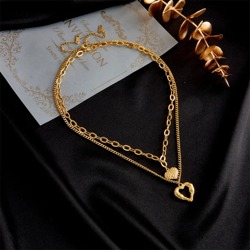 Titanium Steel Double Layered Love Heart Pendant Necklace for Women | same ANTHEM. Soulmate Wear & Vintage Punk Jewelry