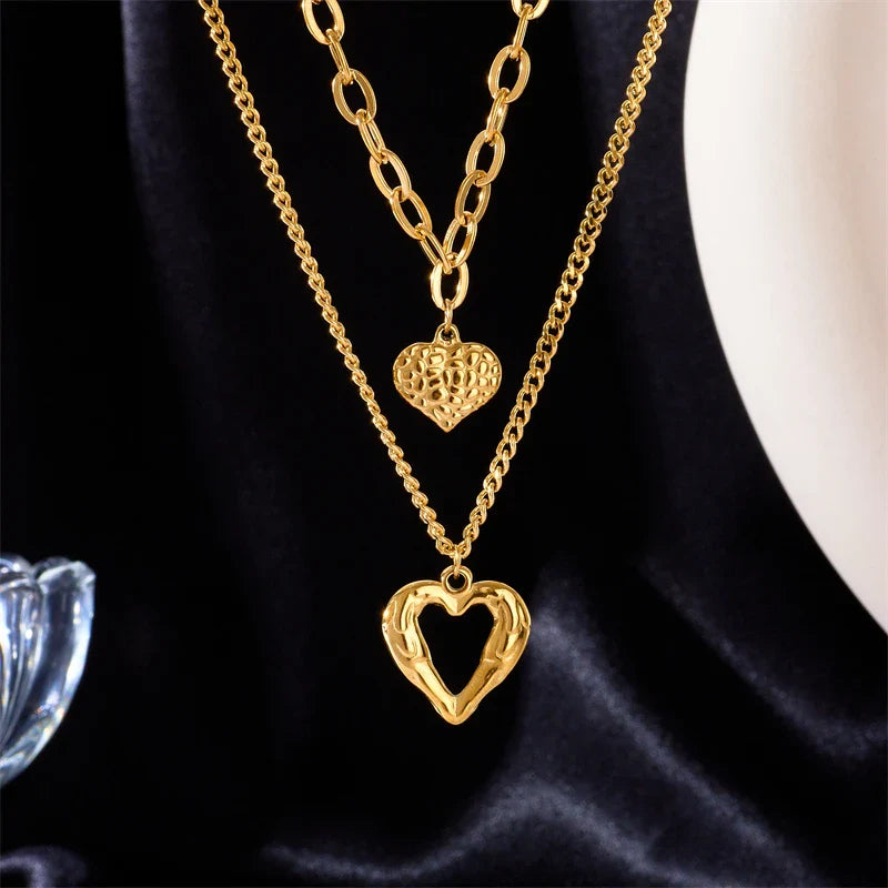 Titanium Steel Double Layered Love Heart Pendant Necklace for Women | same ANTHEM. Soulmate Wear & Vintage Punk Jewelry