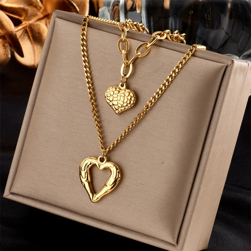 Titanium Steel Double Layered Love Heart Pendant Necklace for Women | same ANTHEM. Soulmate Wear & Vintage Punk Jewelry
