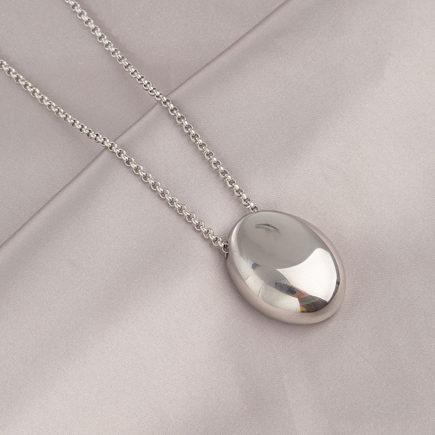 Titanium Steel Oval Pendant Necklace | Light Luxury Soulmate Jewellery | same ANTHEM - Silver