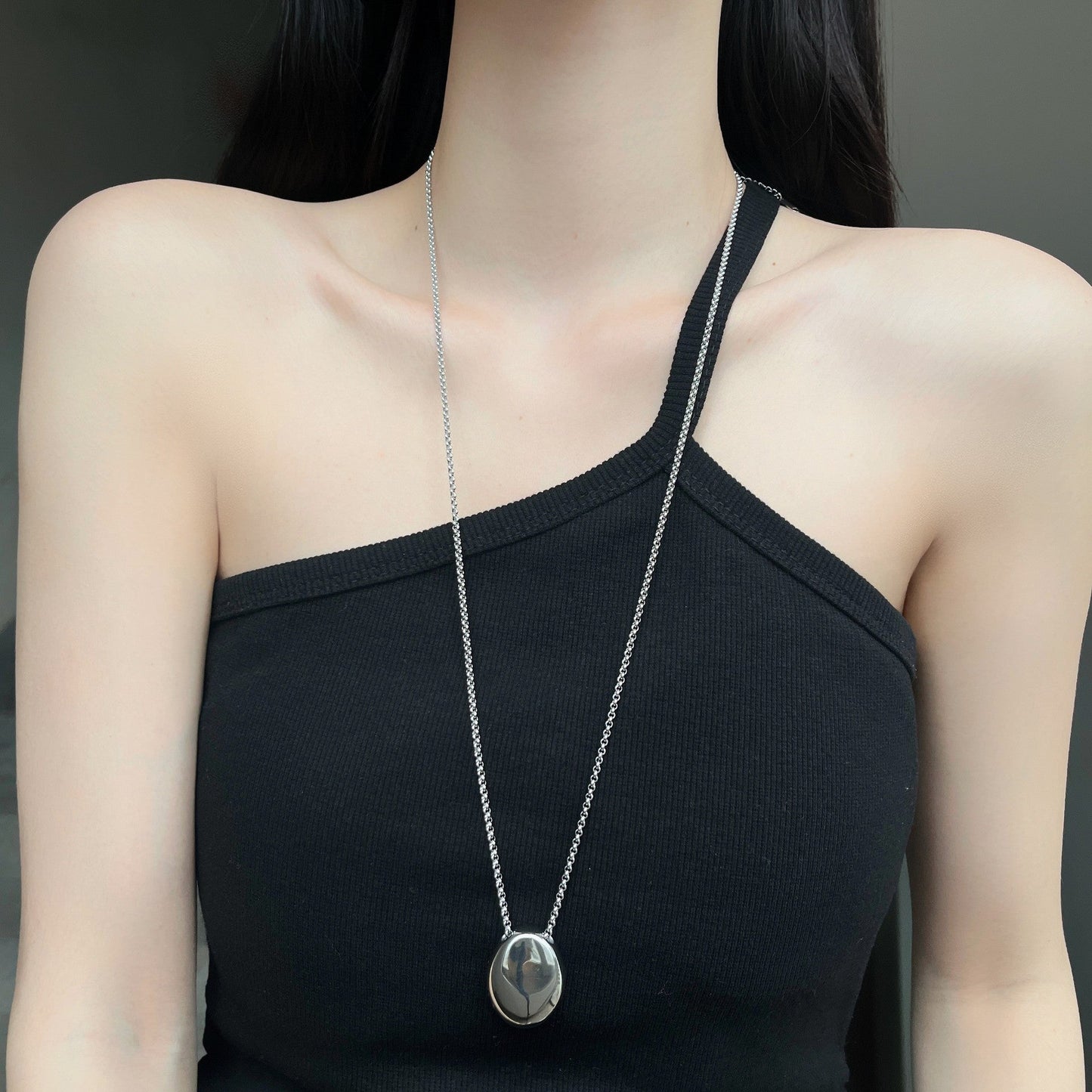 Titanium Steel Oval Pendant Necklace | Light Luxury Soulmate Jewellery | same ANTHEM