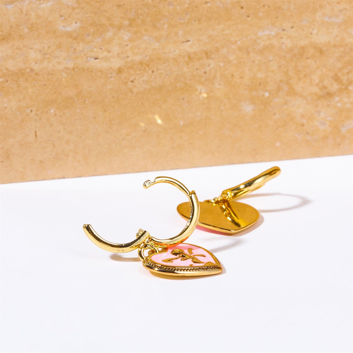 Titanium Steel Pink Peach Heart Women’s Earrings - Golden Angel Earrings