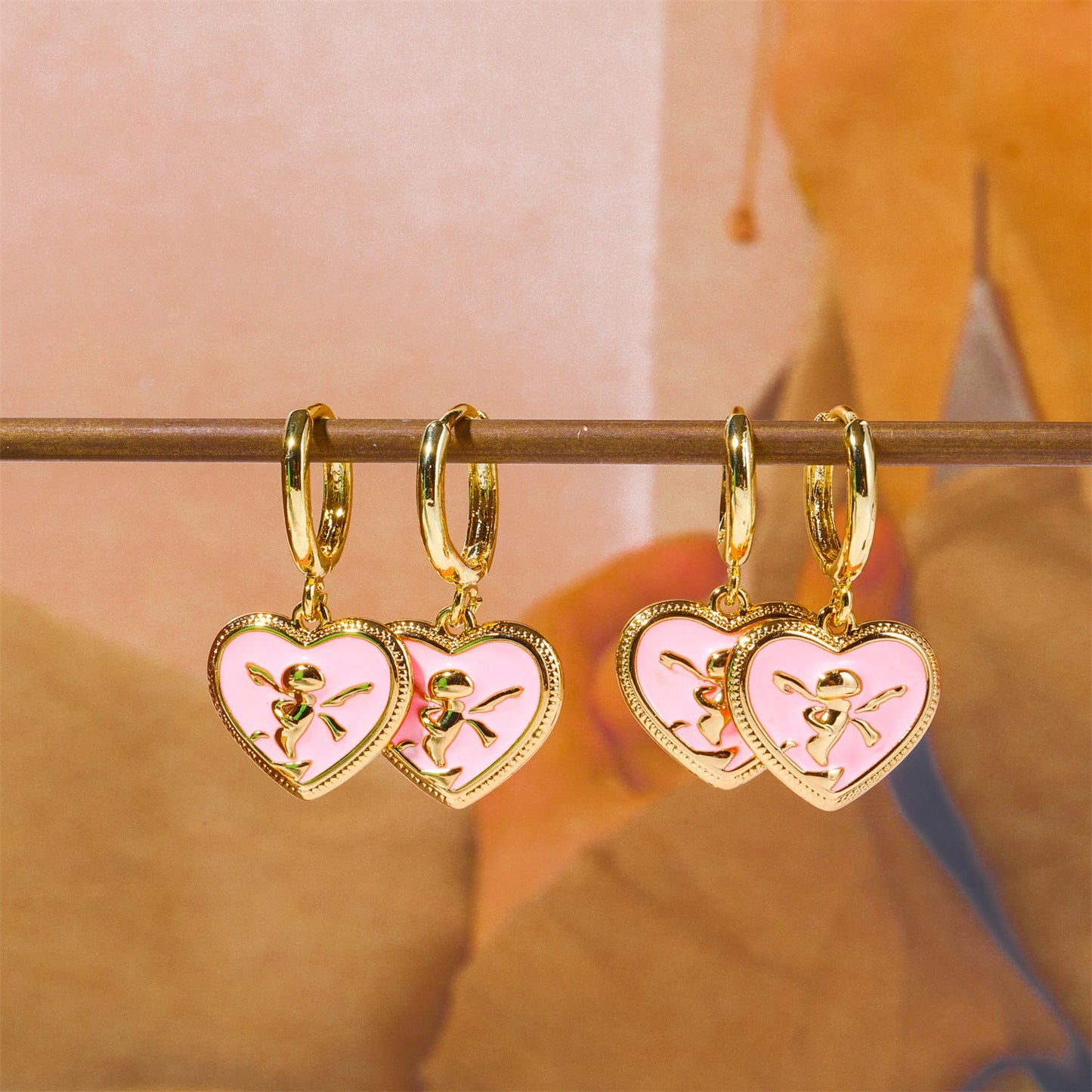 Titanium Steel Pink Peach Heart Women’s Earrings - Golden Angel Earrings