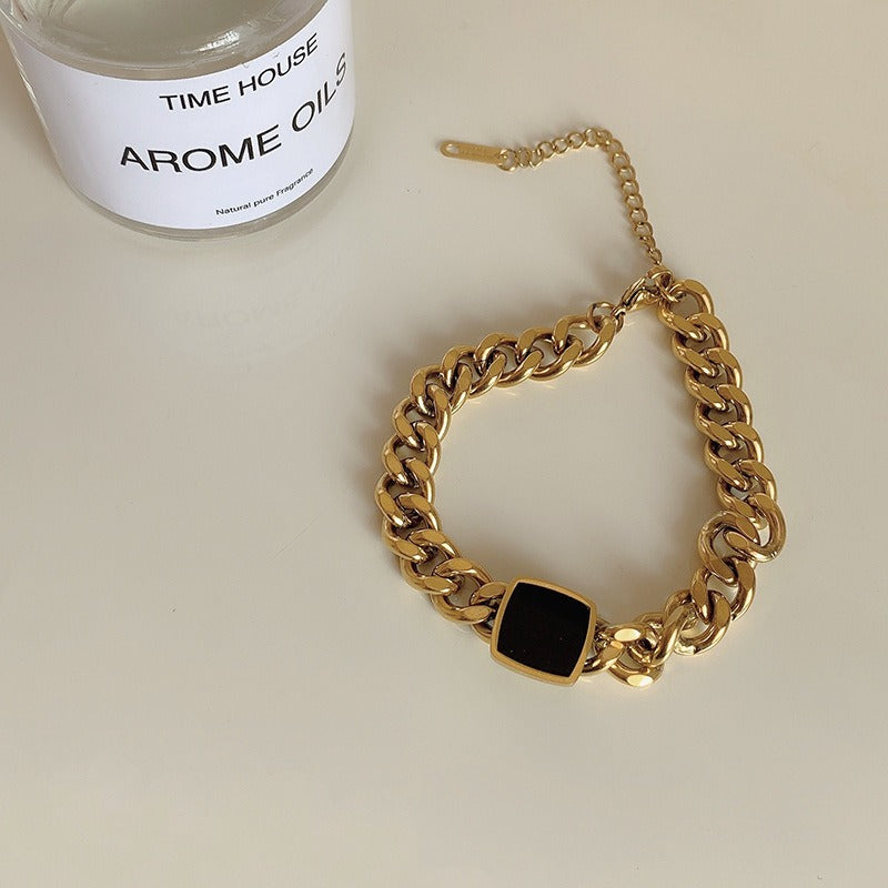 Titanium Steel Thick Chain Necklace – Black Square Collarbone Chain | same ANTHEM
