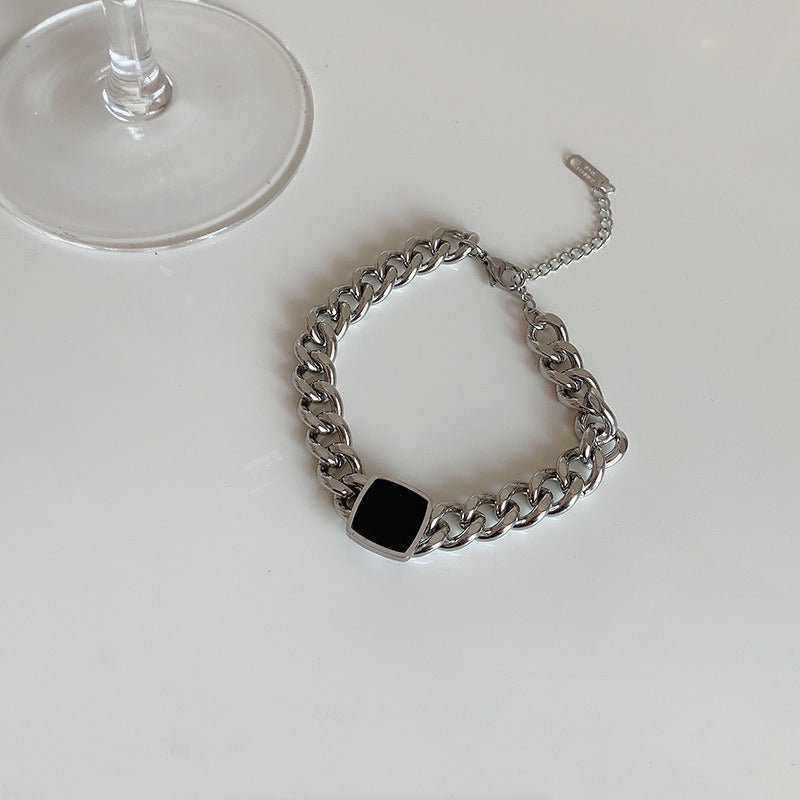 Titanium Steel Thick Chain Necklace – Black Square Collarbone Chain | same ANTHEM - Silver Bracelet