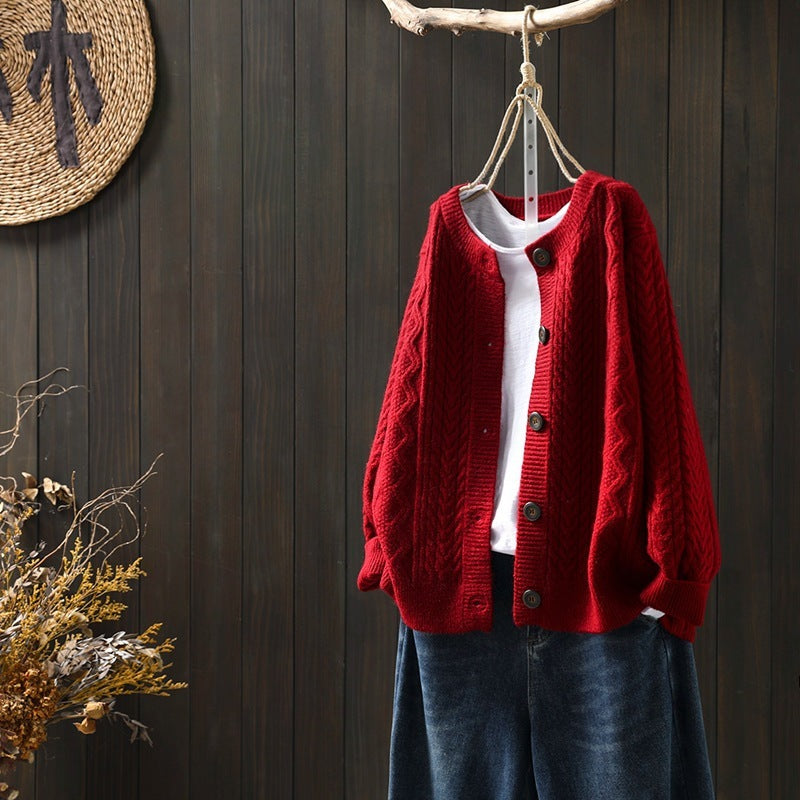 Twist Knit Cardigan for Women | same ANTHEM. Soulmate Streetwear - 2031 Red / Free Size