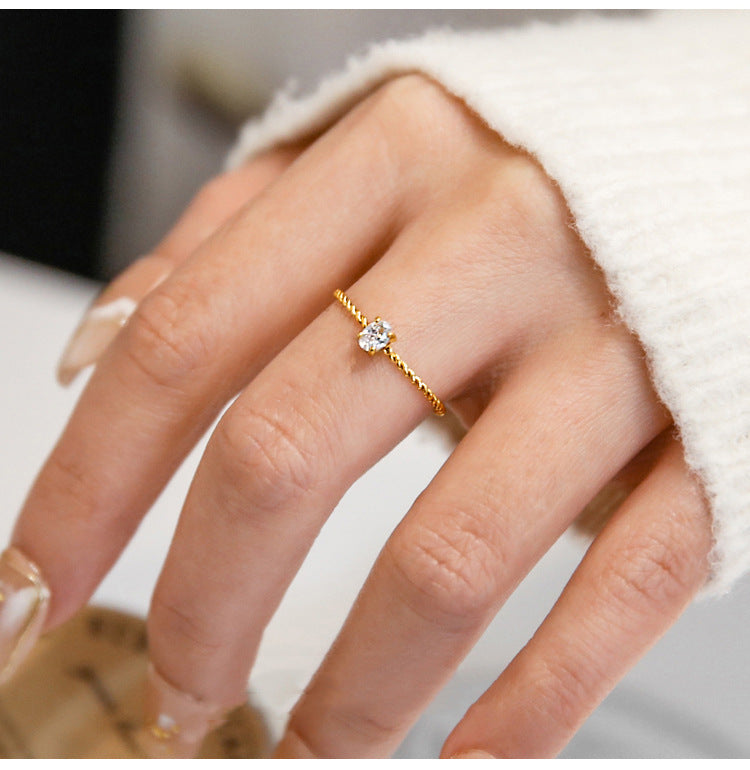Twisted Gold Ring with Oval Zircon | Boho Soulmate Jewelry | Same Anthem - Jewellery