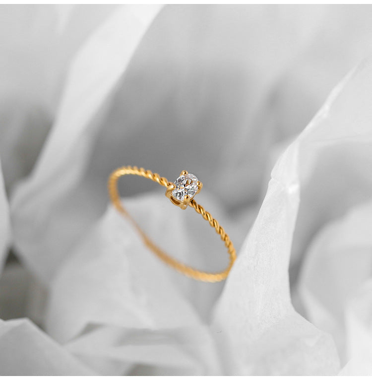 Twisted Gold Ring with Oval Zircon | Boho Soulmate Jewelry | Same Anthem - Jewellery