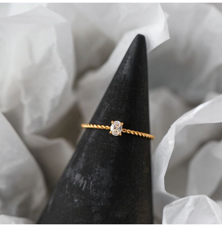 Twisted Gold Ring with Oval Zircon | Boho Soulmate Jewelry | Same Anthem - Jewellery
