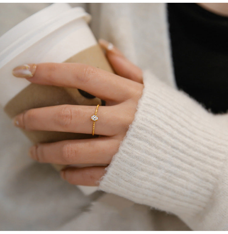 Twisted Gold Ring with Oval Zircon | Boho Soulmate Jewelry | Same Anthem - Jewellery