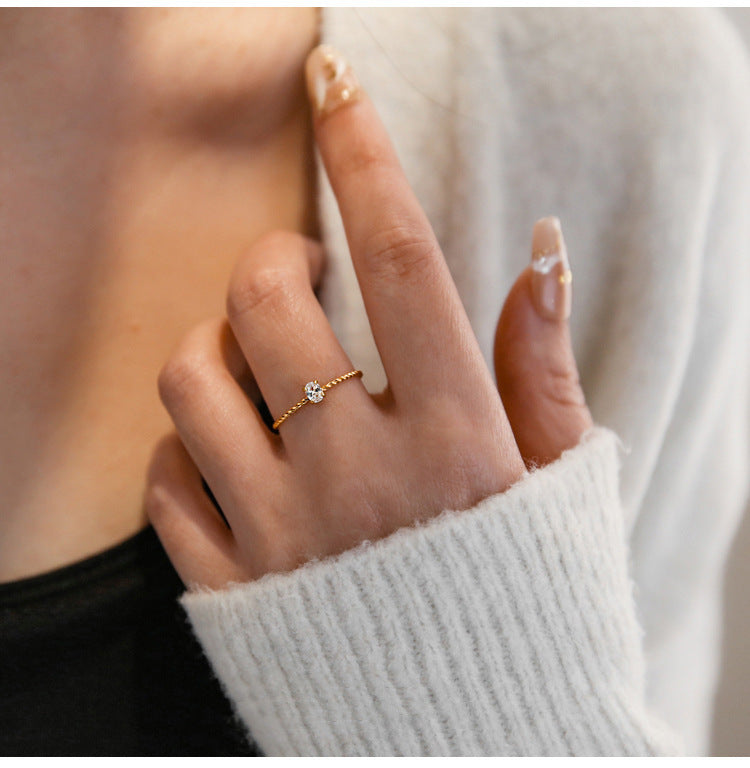 Twisted Gold Ring with Oval Zircon | Boho Soulmate Jewelry | Same Anthem - Jewellery