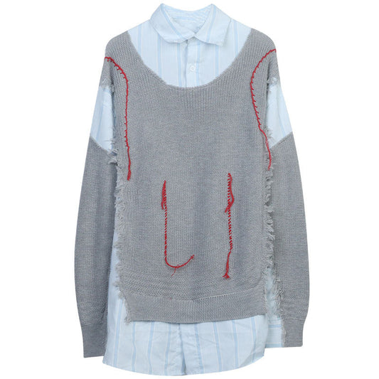 Two-Piece Spliced Sweater – dreamy soulmate streetwear | same ANTHEM. - gray / S