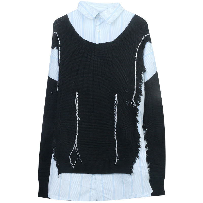 Two-Piece Spliced Sweater – dreamy soulmate streetwear | same ANTHEM. - black / S