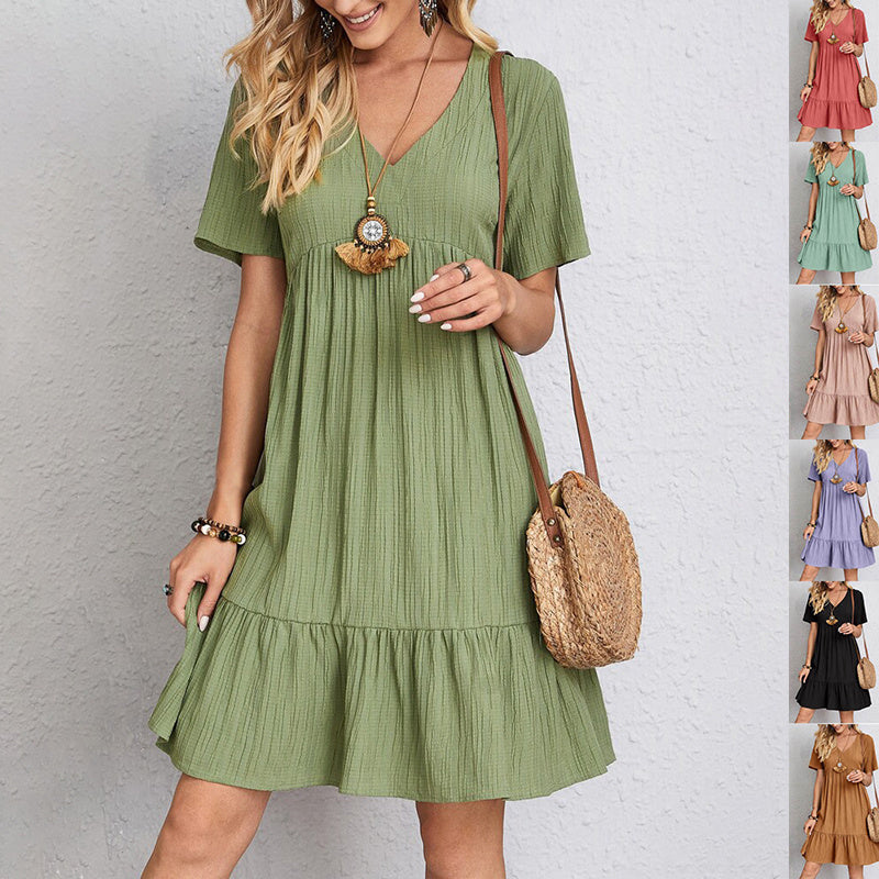 V-neck Short Sleeve Ruffled Dress | Romantic & Boho Summer Dress for Lovers & Soulmates | Same Anthem