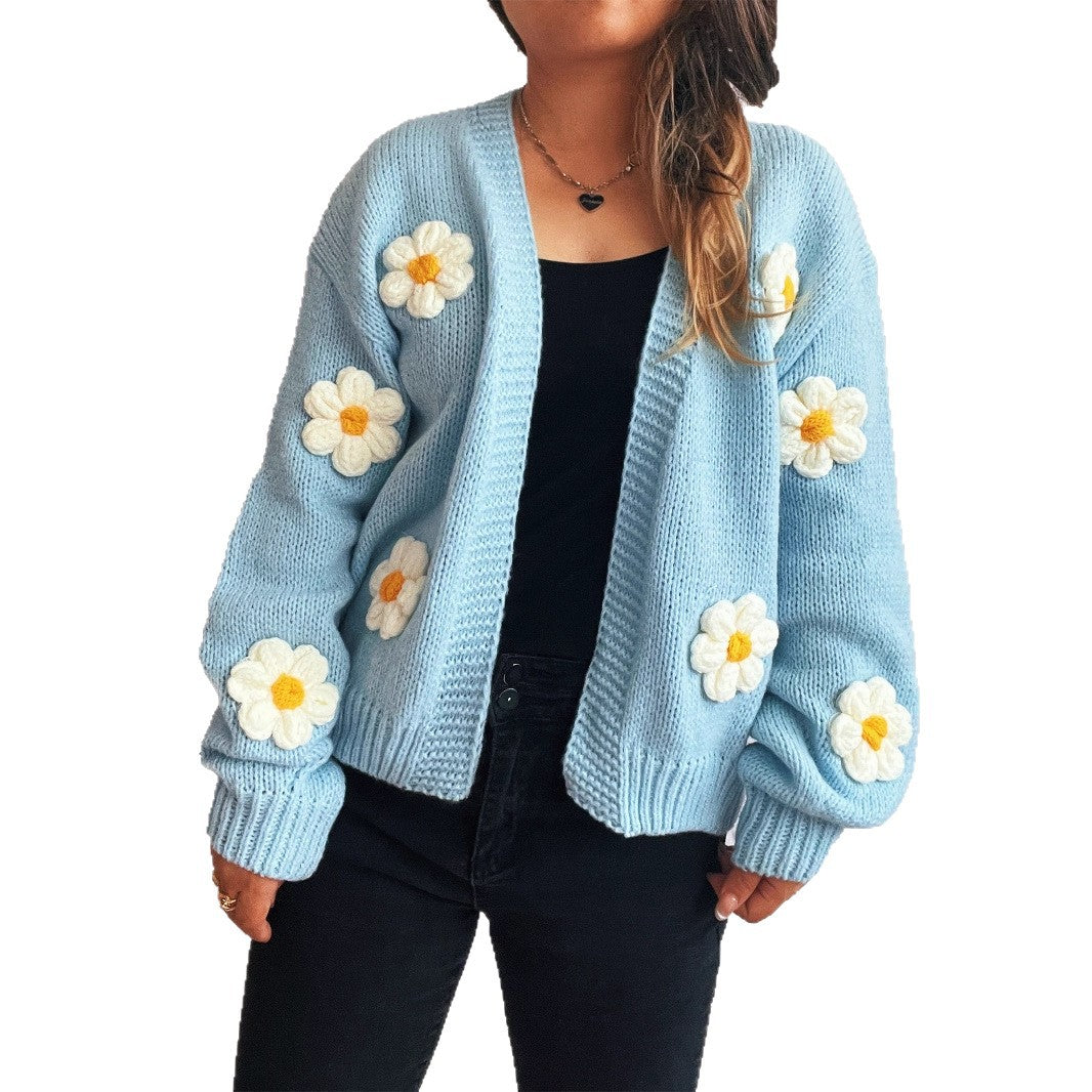 V-Neck Spliced Flower Cardigan Women | Autumn/Winter Knitted Sweater | same ANTHEM.