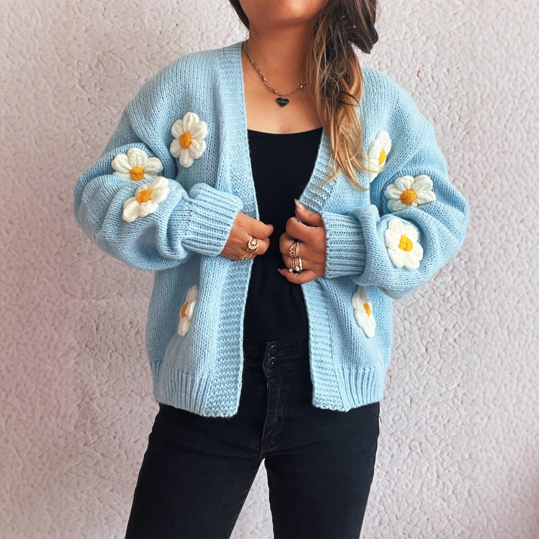 V-Neck Spliced Flower Cardigan Women | Autumn/Winter Knitted Sweater | same ANTHEM.