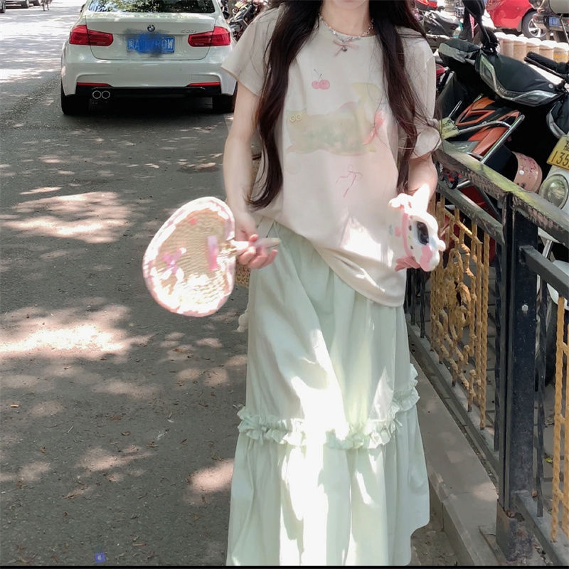 Vanilla Green Midi Skirt – Dreamy Elastic Waist Skirt | same ANTHEM