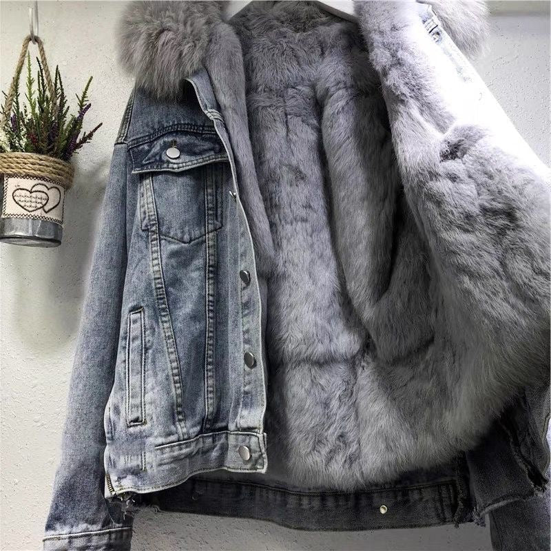 Velvet Cotton Fur Collar Denim Coat | same ANTHEM. Soulmate Streetwear