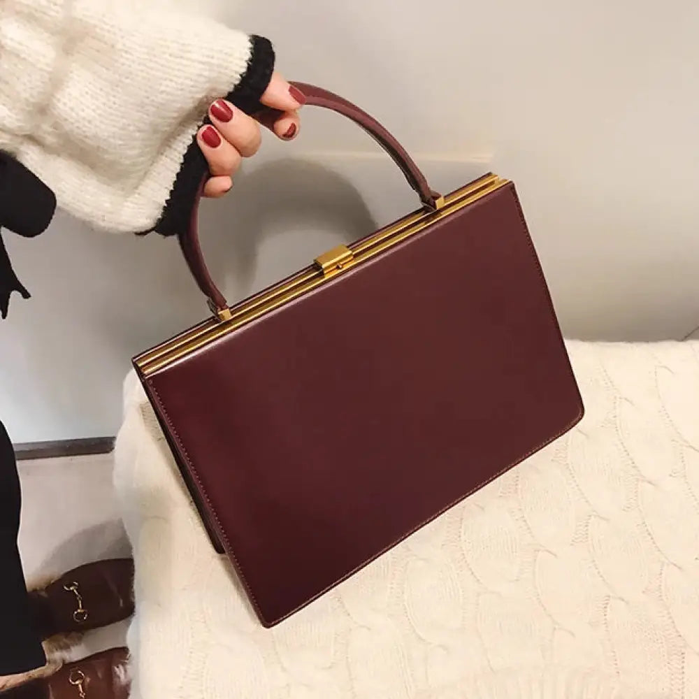 Vintage Big Clip PU Leather Tote | Soulmate Streetwear by same ANTHEM. - wine red