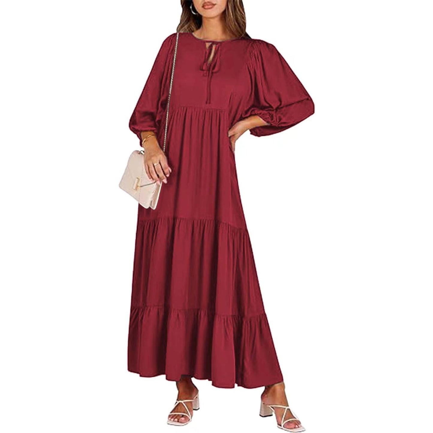 Vintage Bohemian V-neck Long Dress | Elegant & Romantic Summer Dress for Lovers | Same Anthem - Red2 / 2XL