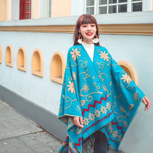 Vintage Boho Cloak Cardigan – same ANTHEM | Soulmate Streetwear Cape - Turquoise / One Size