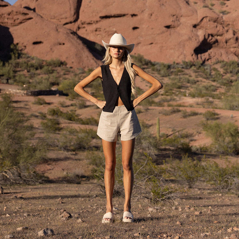 Vintage Casual Top for Women | Irregular V-Neck Cotton Linen Vest | same ANTHEM.