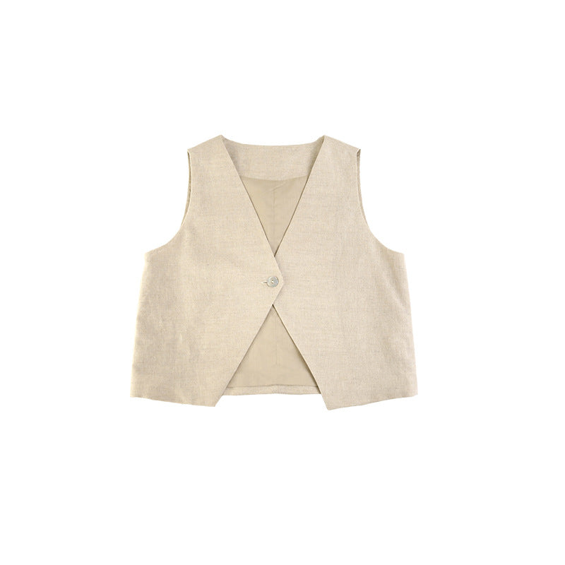Vintage Casual Top for Women | Irregular V-Neck Cotton Linen Vest | same ANTHEM.