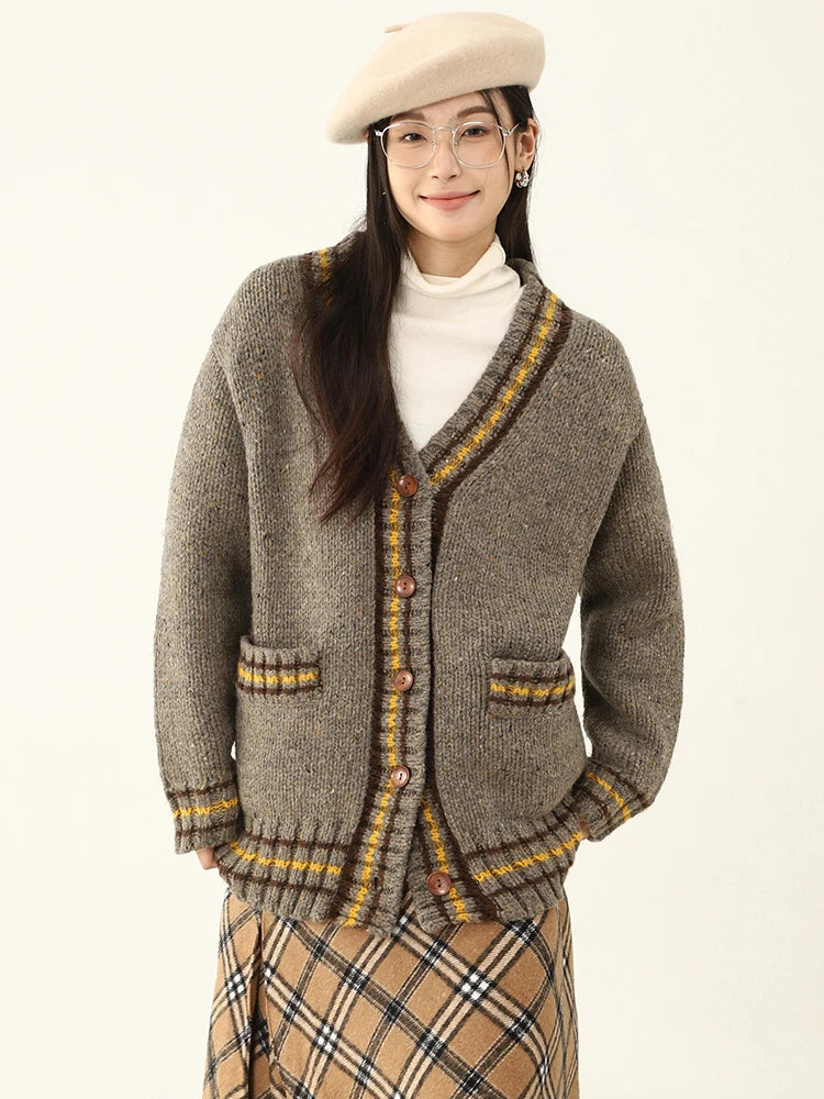 Vintage Chic Contrast Knit Cardigan – same ANTHEM | Dreamy Soulmate Style - Dark Grey / One Size