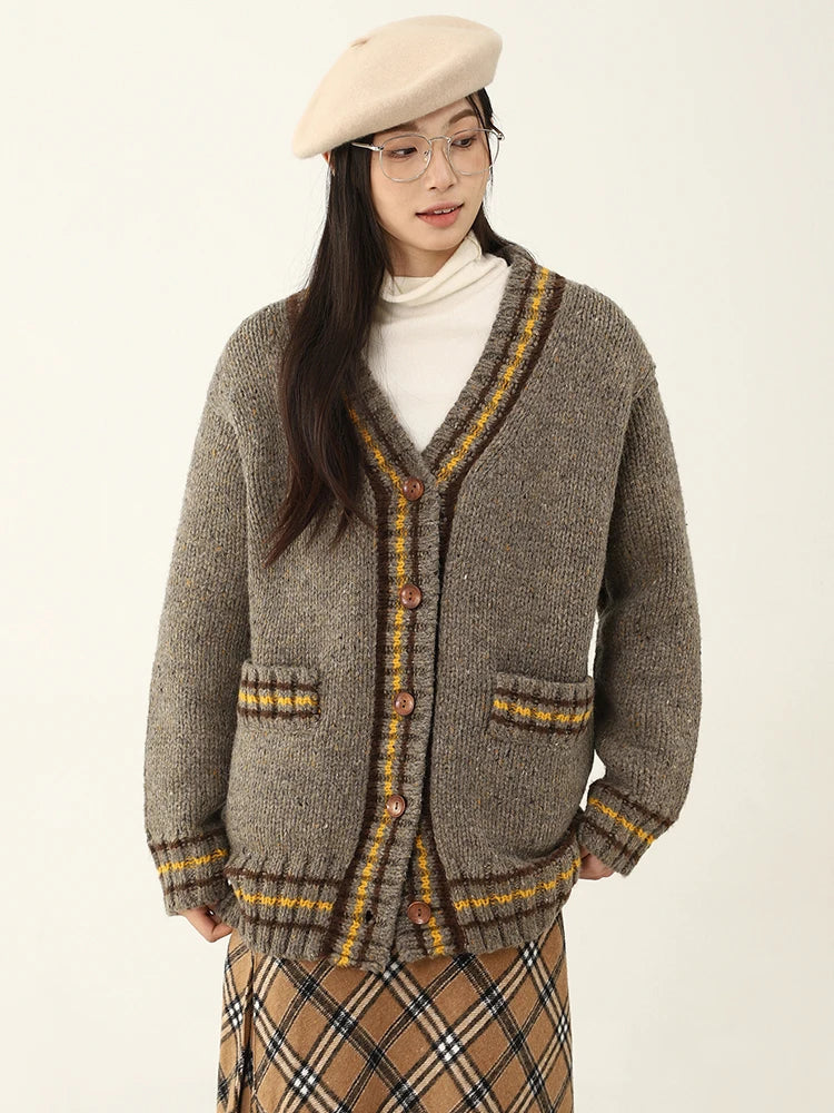 Vintage Chic Contrast Knit Cardigan – same ANTHEM | Dreamy Soulmate Style - Dark Grey / One Size