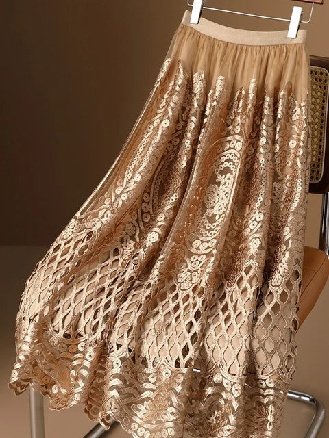 Vintage Crochet Lace Tulle Midi Skirt – same ANTHEM | Soulmate Streetwear for Lovers & Friends - Khaki / One Size